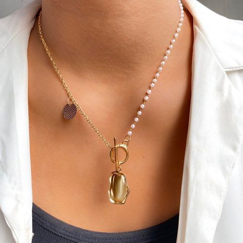 Collier Vintage En Alliage De Perles Pour Femmes, Pendentif Géométrique, Punk Doré, Collier En Métal, Bijoux Cadeau