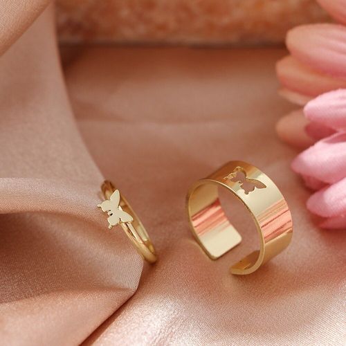 Ensemble De Bagues Papillon Couple Ajustables Pour Hommes Et Femmes, Bagues Unisexes En Métal De Couleur Or Et Argent, Bijoux À La Mode, Pièces/Ensemble