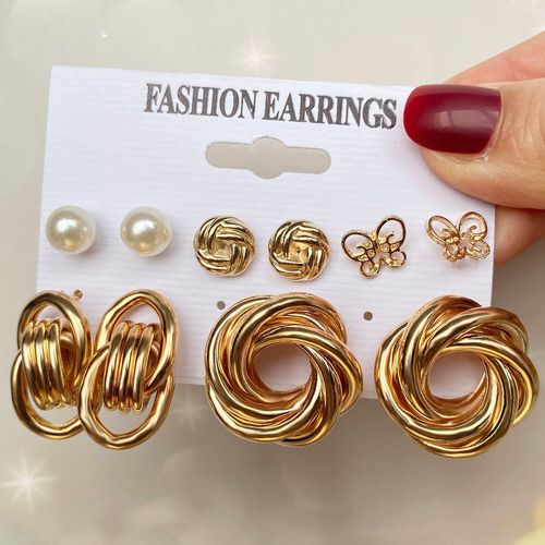 Ensemble De Boucles D'oreilles En Métal Doré Pour Femmes, Style Vintage, Géométrique, Punk, Perle, Goutte, Tendance, 2021
