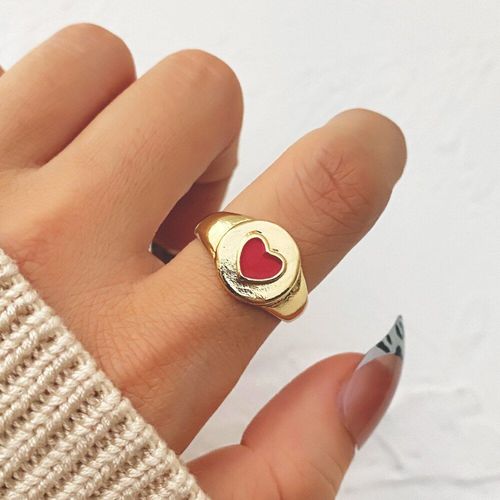 Bague Vintage En Métal Doré Coloré Pour Femmes, Anneau En Forme De C¿Ur, En Résine, Bijoux Tendance, Vente En Gros