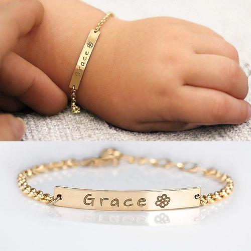 Bracelet Personnalisé Avec Nom De Bébé, En Acier Inoxydable, Réglable, Identification Pour Bébé Et Enfant En Bas Âge, Cadeau D'anniversaire Pour Fille Et Garçon