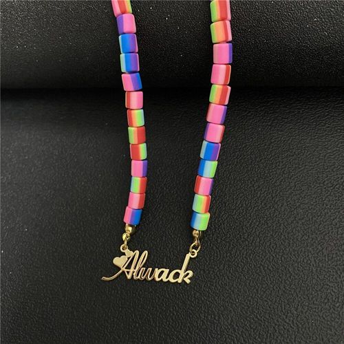 Collier À Perles Colorées En Acier Inoxydable Pour Femmes Et Filles, Pendentif Ras Du Cou, Personnalisé, Bijoux, Cadeaux De Noël