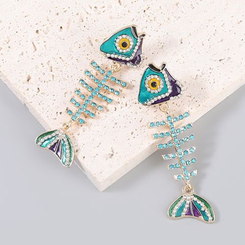 Boucles D'oreilles En Os De Poisson Pour Femmes, Gouttes D'huile, Strass Suspendus, Dîner De Mariage, Accessoires Bijoux À La Mode
