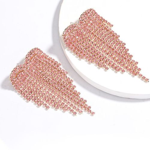 Boucles D'oreilles À Strass Rose Et Bleu Pour Femmes, Grande Chaîne À Pompon, Longue, Bijoux Sexy Pour Filles, Nouvelle Collection 2021