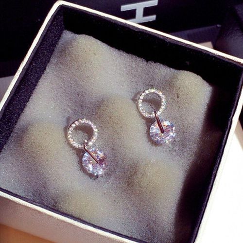 Boucle D'oreille En Argent 925 Zircone, Haute Qualité Aaa Cz, Cristal Transparent, Pendentif