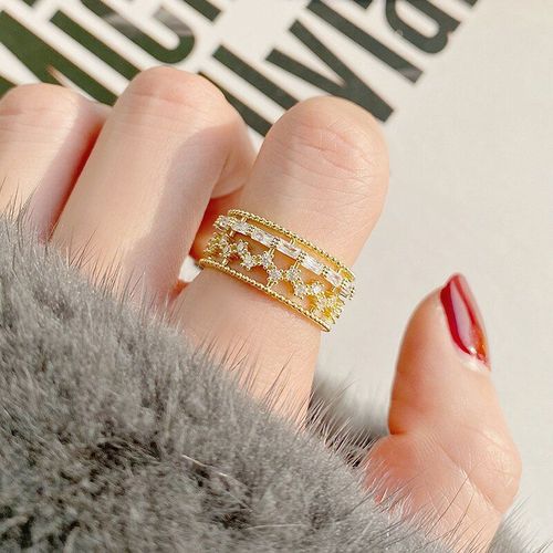 Bague Française Creuse Incrustée De Cristal Pour Femmes, Aaa Cubique, Strass, Design Ouvert, Réglable, De Luxe, Offre Spéciale