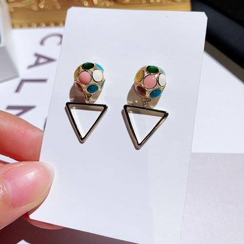 Boucles D'oreilles En Forme De Triangle, Rondes Et Colorées, Mode Coréenne, Bijoux Élégants Pour Femmes