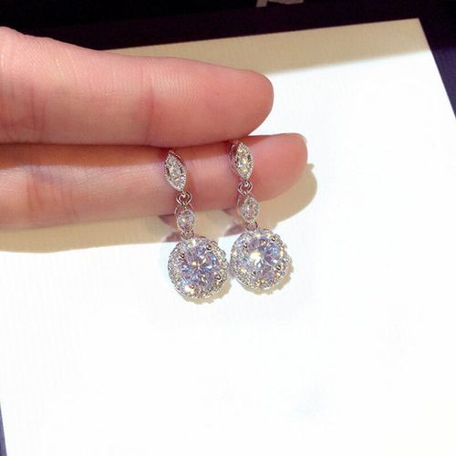 Boucles D'oreilles Rondes En Zircon Pour Femmes, Bijoux De Mariage, Pendentif, Transparent, Brillant, Tendance, Aaa
