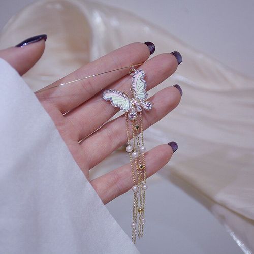 Collier Papillon En Zircon Coloré Pour Femmes, Long Design, Pompon, Perle, Ras Du Cou, Couple De Mariage, Pendentif, Bijoux 14k, Offre Spéciale