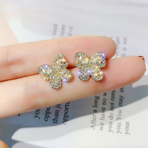 Boucles D'oreilles Papillon En Zircon, Bijoux À La Mode, Couleur Or Blanc, Scintillant, Exquis, Minuscule, Cadeau D'anniversaire