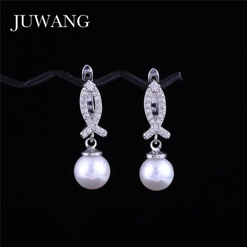 Boucles D'oreilles Imitation Perle En Zircone, Couleur Argent, Pendentifs De Mariage, Cadeau À La Mode