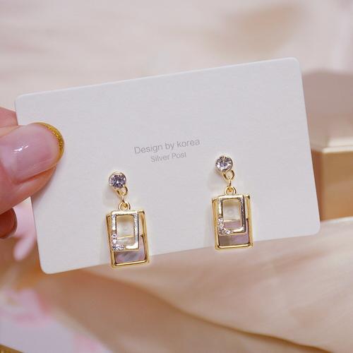 Boucles D'oreilles Pour Femmes, Élégantes, En Or Véritable 14k, Luxe, Cristal Zircon, Tempérament Géométrique Simple, Nouveaux Produits