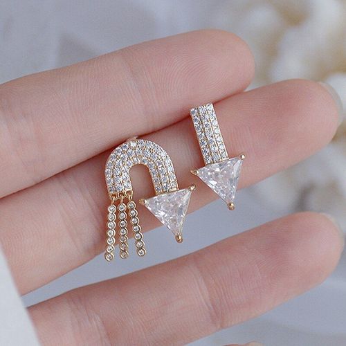 Boucles D'oreilles Coréennes Asymétriques À Pampilles En Forme De Flèche Pour Femmes, Bijoux Quotidiens Avec Pendentif En Zircon Cubique Transparent