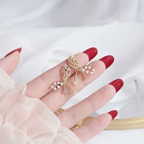 Boucles D'oreilles Papillon De Tempérament Pour Fille, Bijoux De Luxe Exquis Avec Perle Brillante Zircon, Accessoires À Breloques Fines