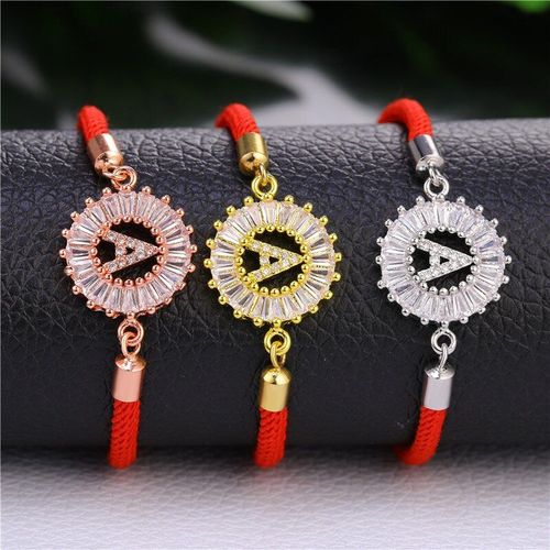 Bracelets En Corde Rouge Pour Femmes, 26 Lettres Initiales, Chaînes En Cristal Cz, Breloques, Bijoux
