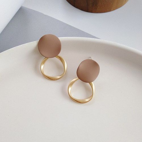 Boucles D'oreilles En Métal Pour Femmes, Style Coréen, Marron, Vintage, Rondes, Tendance, 2021