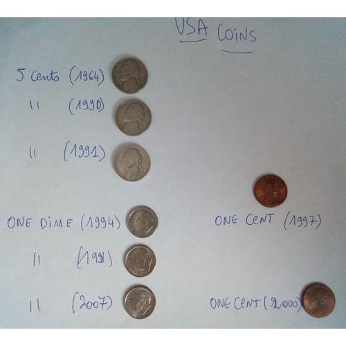 Lot Pièces De Monnaie Usa 5 Cents, 1 Dime, 1 Cent