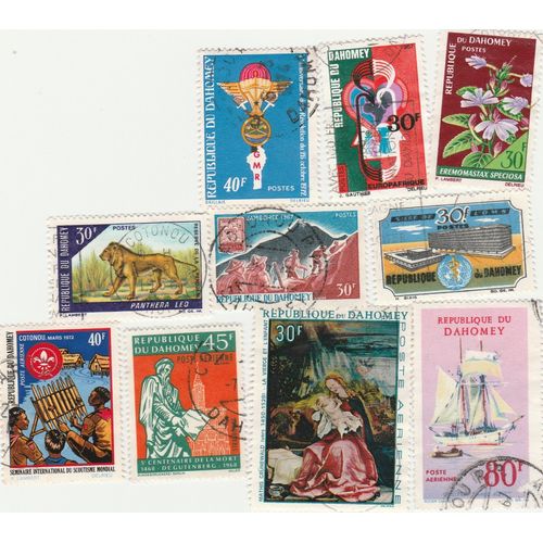 10 Timbres Oblitérés Du Dahomey