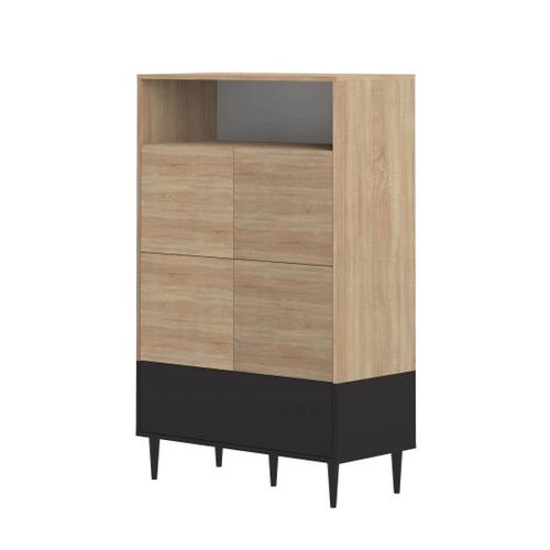 Buffet Haut Horizon Noir Et Chêne Naturel 90 X 140,6 - Temahome