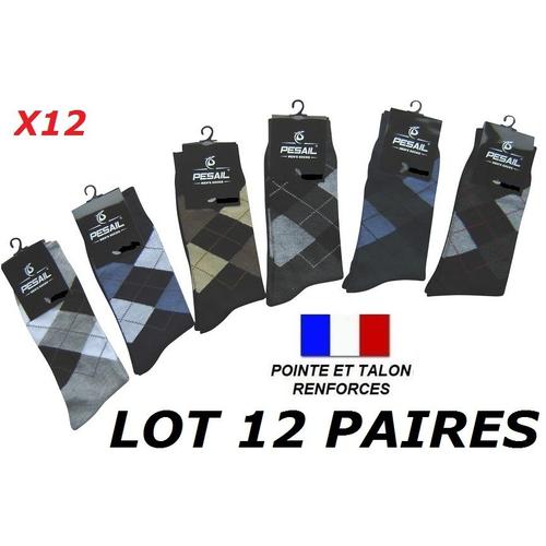 PROMOTION * Lot Chaussettes Homme 12 Paires Jacquard Losanges Coton  Majoritaire Taille 39/42 Ou 43/46
