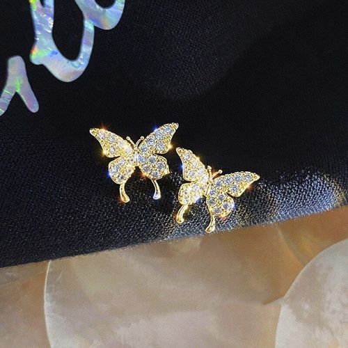 Boucles D&#39oreilles Papillon En Strass Couleur Or Pour Femmes, Sans Piercing, Faux Cartilage, Coréen, Cadeaux, Nouvelle Mode