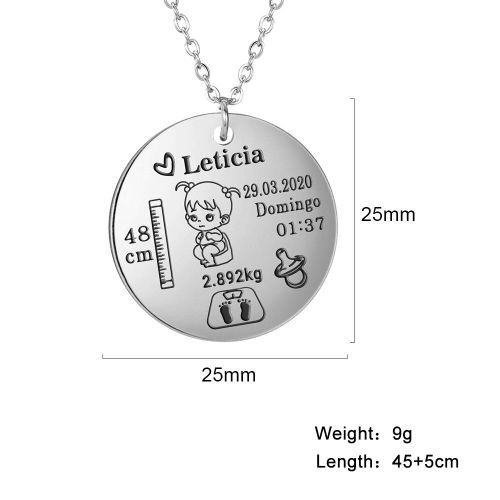 Lucktune Personnalisé Bébé Fille Collier Pour Maman Bébé Nom Date Poids Hauteur Anniversaire Memento Cadeau Acier Inoxydable Bijoux