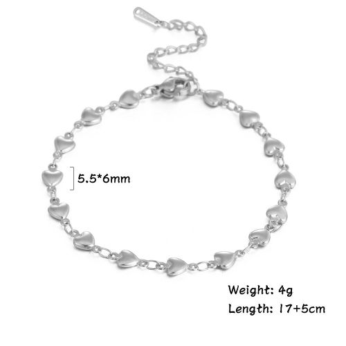 Bracelets En Acier Inoxydable Pour Femmes, Chaîne De Perles D'amour, Breloque En C¿Ur, Bijoux Pour Cadeau De Noël