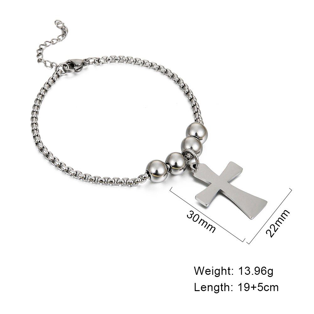 Lucktune Perles Croix Bracelet Pour Hommes Femmes Acier Inoxydable Pendentif Boîte Chaîne Minimalisme Simple Mode Bijoux Accessoires