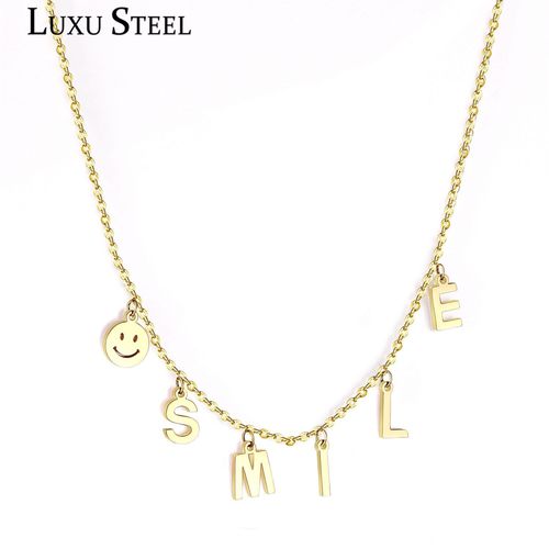 Collier De Luxe En Acier Pour Filles, Couleur Or, Pendentif Avec Sourire, Accessoires Pour Femmes, Vente En Gros, Bijoux Cadeau De Mariage