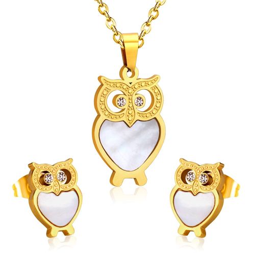 Ensemble De Colliers Et Boucles D'oreilles De Luxe Pour Femmes, En Acier Inoxydable, Coquillage, Belle Chouette, Pendentif, Boucles D'oreilles, Fête, Chaînes De Couleur Or