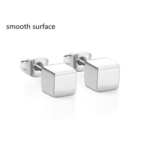 Boucles D'oreilles En Acier Inoxydable Pour Hommes, 6mm, Couleur Or Lisse, Argent, Rose, Carré
