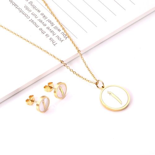 Ensemble De Bijoux Alphabet Arabe, En Acier Inoxydable, Or, Coquille Blanche, Initiale Lettre M, Colliers, Boucles D'oreilles, Cadeau Pour Femme