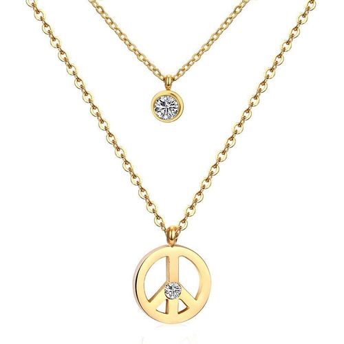 Collier Double Chaîne En Acier Doré Pour Femme, Pendentif En Cristal, Couleur Lune/Note De Musique/Fée