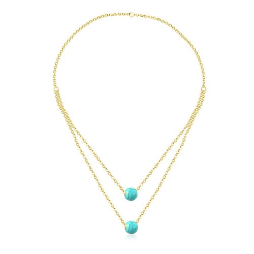 Collier De Luxe En Acier Inoxydable, Double Rond, Pendentif En Pierre Verte, Chaîne, Bijoux Couleur Or, Chaînes À Maillons Rolo, Accessoires De Fête