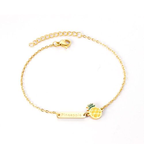 Bracelets En Or En Acier Inoxydable, Style Ol, Ananas Jaune, Accessoires De Fête, Vente D'usine
