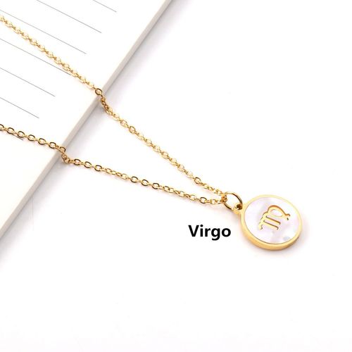 Colliers De Luxe En Forme De Coquillage, 12 Constellations, Couleur Or, Pendentif Rond, En Acier Inoxydable, Chaînes En Or, Bijoux