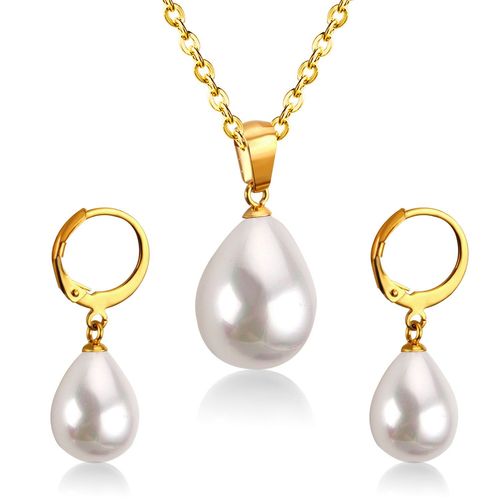 Ensemble De Bijoux De Mariée En Acier De Luxe, En Forme De Goutte D'eau, Blanc/Noir/Rouge/Bleu, Pendentif En Perle, Collier Pour Femmes, Boucles D'oreilles Tombantes