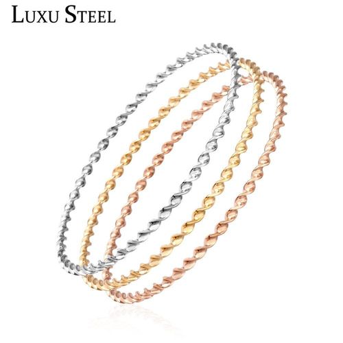 Bracelet De Luxe En Acier Inoxydable Pour Femme, 3 Pièces, Couleur Or, Rose, Argent, Rond, Accessoires Féminins