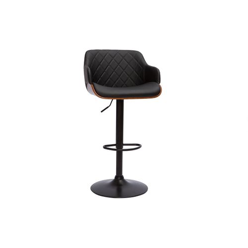 Tabouret De Bar Design Réglable Noir Et Bois Foncé Lucien