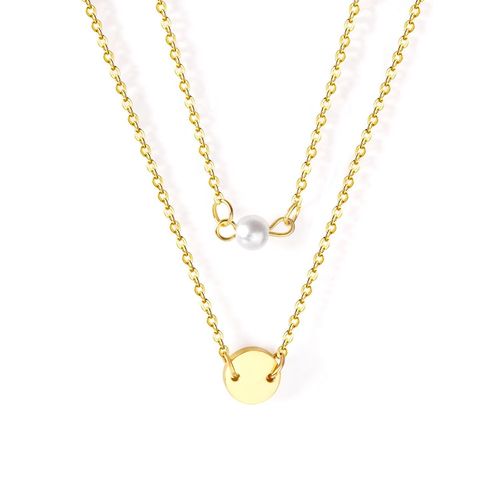 Nouvel Arrivage De Collier En Acier De Luxe, Double Iayer, Imitation De Perles Blanches, Pendentifs Ronds, Ras Du Cou