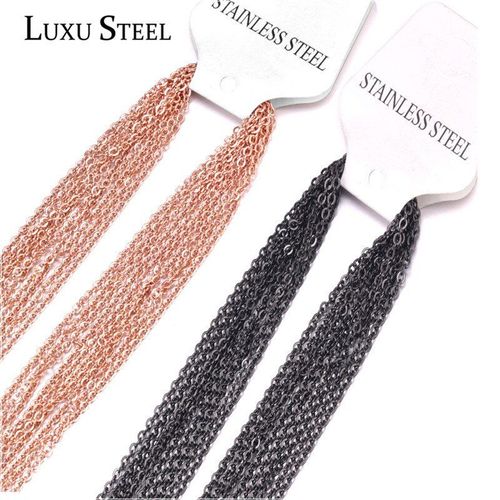 Chaînes À Maillons Cubains Pour Colliers Et Pendentifs En Acier Inoxydable, 10 Pièces/Lot, 2mm/1mm, Or Rose/Noir, Artisanat De Bricolage, Vente En Gros