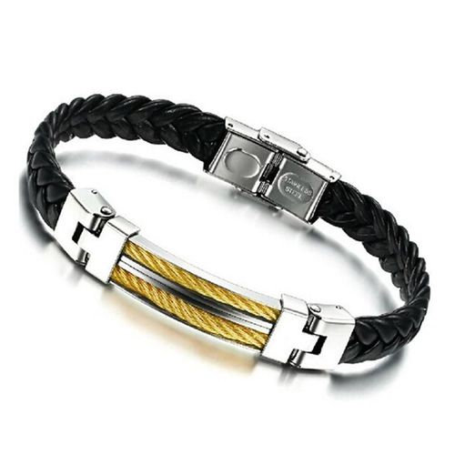 Bracelets En Cuir Tressé Pour Hommes, Bijoux De Luxe, Or/Rose, Boutons Enroulé, Boucle, Bracelets Faits À La Main En Acier Inoxydable