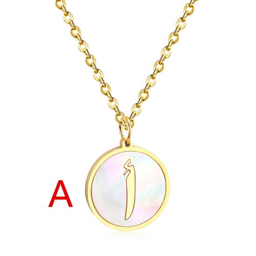 Collier De Luxe En Acier Inoxydable Avec Lettres De L'alphabet Arabe, 2021, Bijoux Pour Bébés, En Or, Blanc, Coquille Ronde, Pour Fête, Ras Du Cou