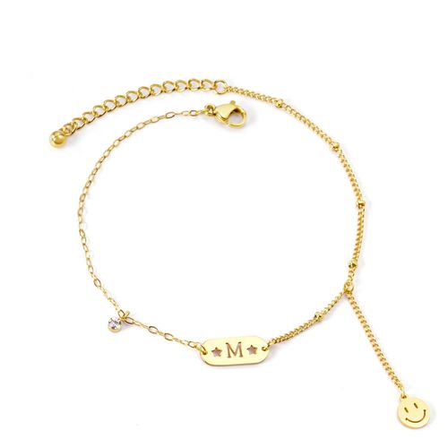 Bracelets De Cheville En Acier Inoxydable Pour Femmes, Style De Bureau, Couleur Or, Barre, Lettre M, Pieds Ronds, Pendentifs Cz, Fête, Vente En Gros