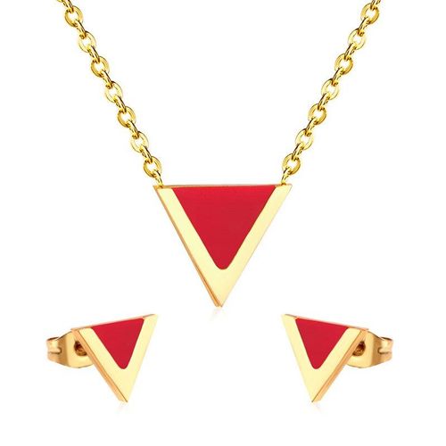 Parure De Bijoux De Luxe Pour Femme, Ensemble De Boucles D'oreilles, Pendentifs, En Forme De Triangle, En Coquillage Rouge, Noir Et Blanc