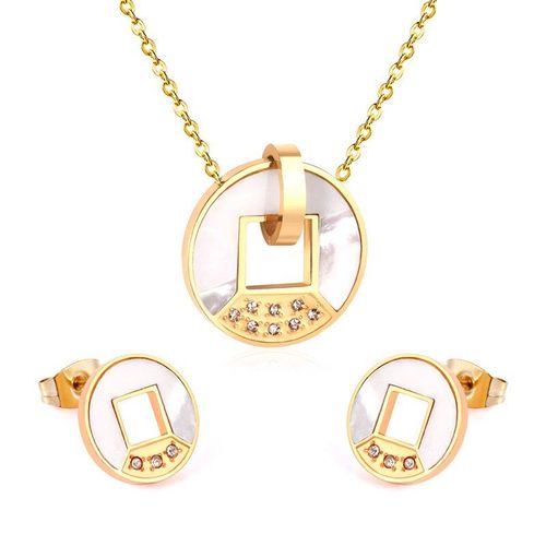 Ensemble De Bijoux De Mariage En Acier, Collier Avec Pendentif En Coquillage Rond Et Cristal, Style Géométrique Chic, Pour Femmes/Filles, Cadeau