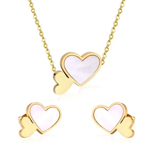 Ensemble De Collier En Acier Inoxydable, Style Mignon, Cadeau D'amoureux, Pendentif Coeur Coquille Blanche, Boucle D'oreille, Bijoux À La Mode