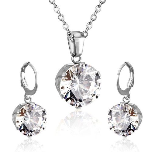 Parure De Bijoux De Luxe En Acier, Ensemble De Bijoux Délicats, Breloque, Blanc/Noir/Bleu/Bleu Foncé/Rose, Pendentif En Cristal, Collier, Boucles D'oreilles De Mariage