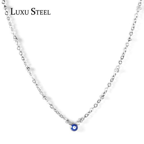 Collier Avec Pendentif ¿Il Maléfique, En Acier Inoxydable, Rond, Bleu, Chaîne De Perles, Couleur Argent, 45cm + 5cm