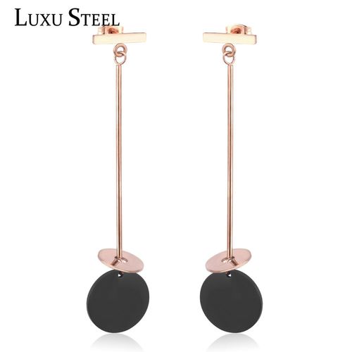 Boucles D'oreilles De Luxe En Acier Inoxydable Pour Femmes, Accessoires En Forme De Coquille Ronde Noire, Tube En Or Rose, Bijoux À La Mode, Fête De Mariage